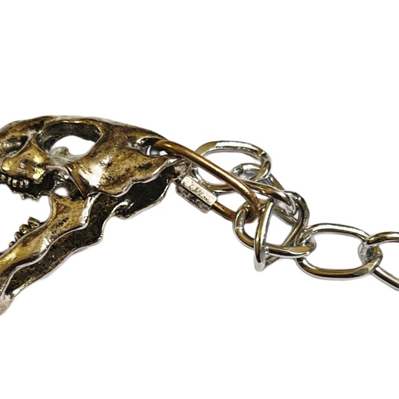 Double sided Antique Sliver 3D Sabertooth Tiger Skull Large Chain Link Bracelet - Picture 11 of 15